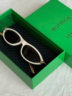 Bottega Veneta Slim Oval Sunglasses White Frame Brown Lens Y2K Chic